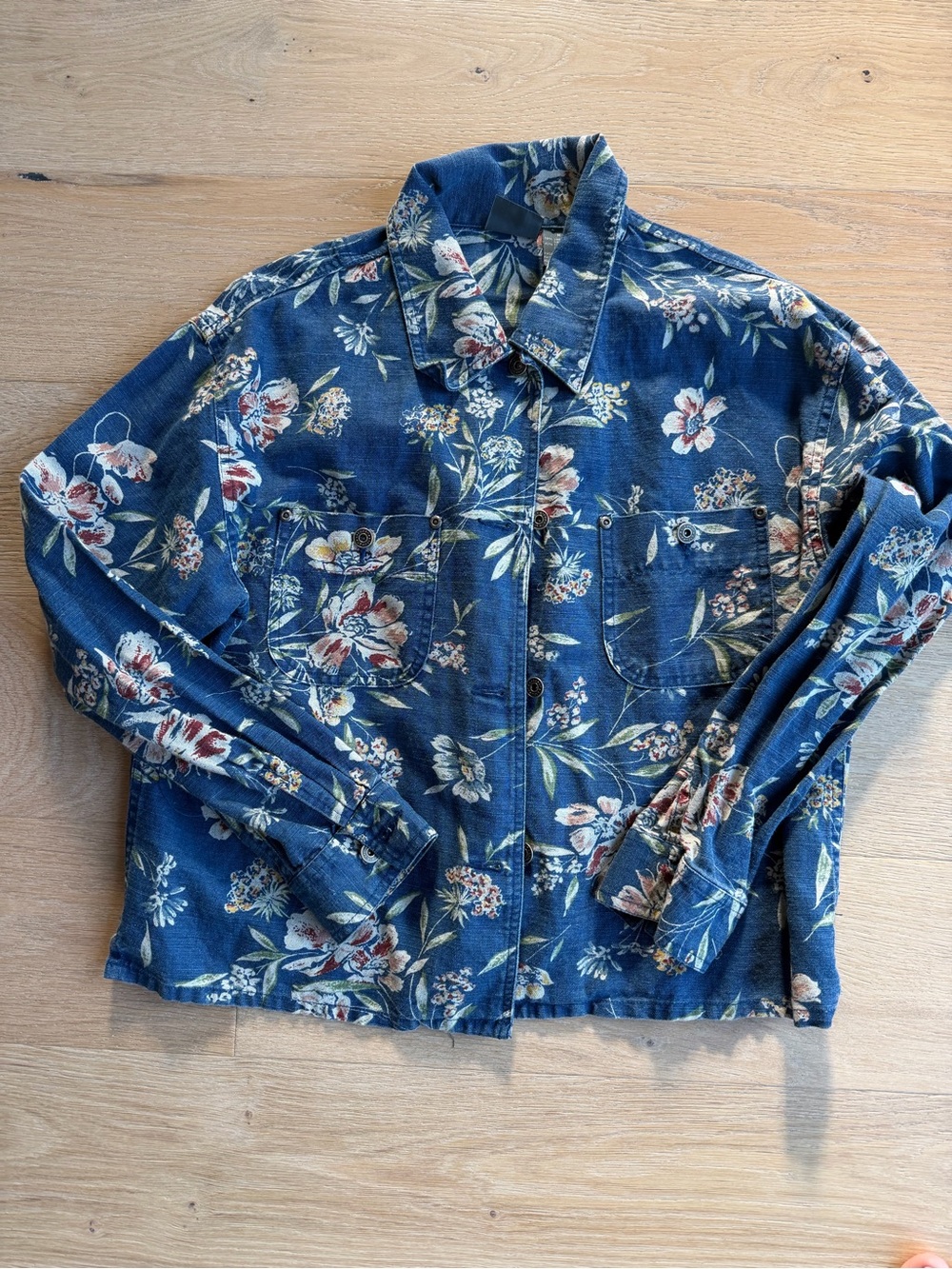 LIzWear Floral Denim Jacket - Blue